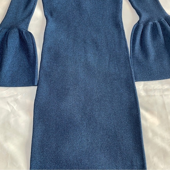NEW! Self-Portrait- Dark Blue Lurex Knit Midi Dress Size XL Navy Long Sleeve - Picture 8 of 10